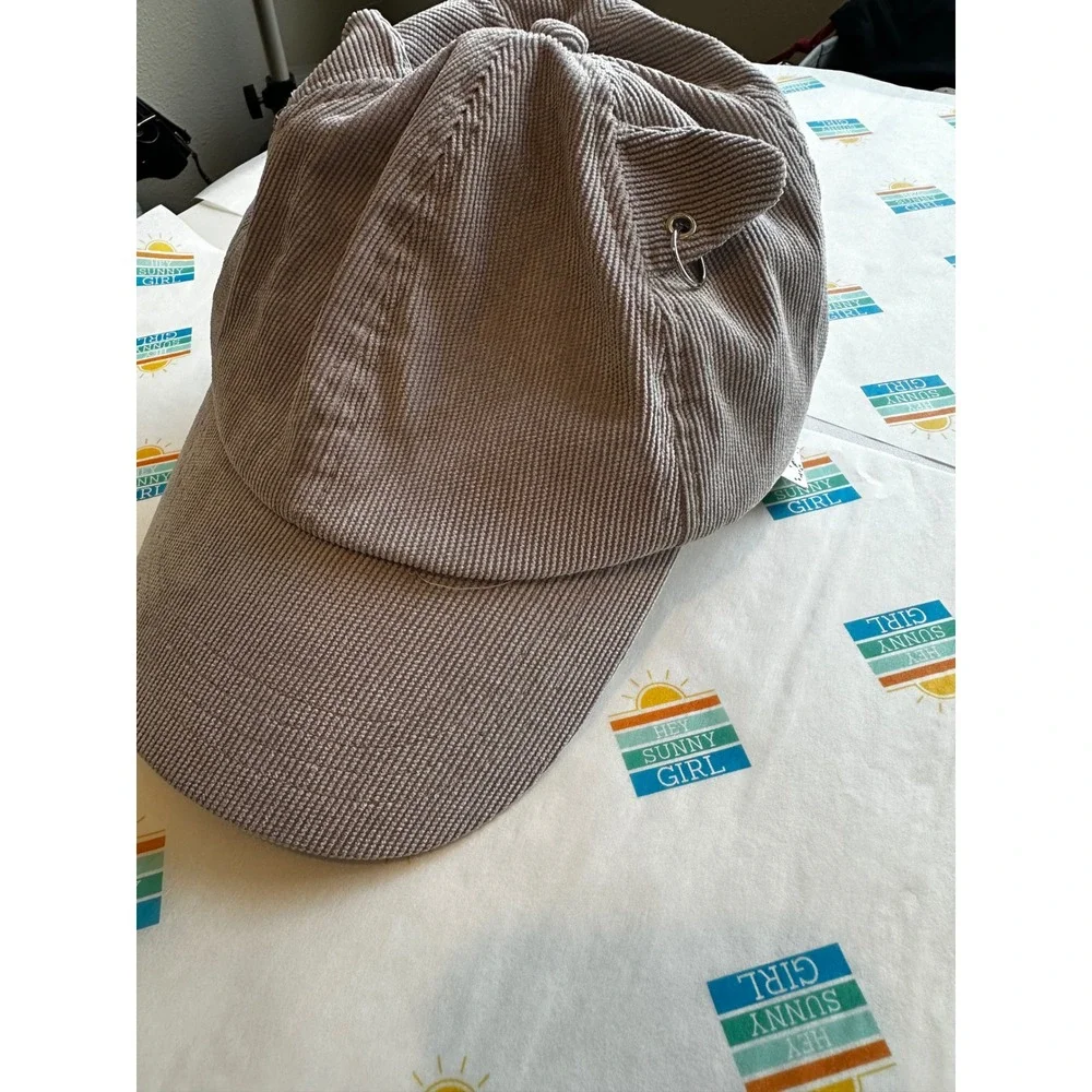 Doota Women Grey Corduroy Cat Ears Baseball Hat Adjustable Pierced Ear Korea